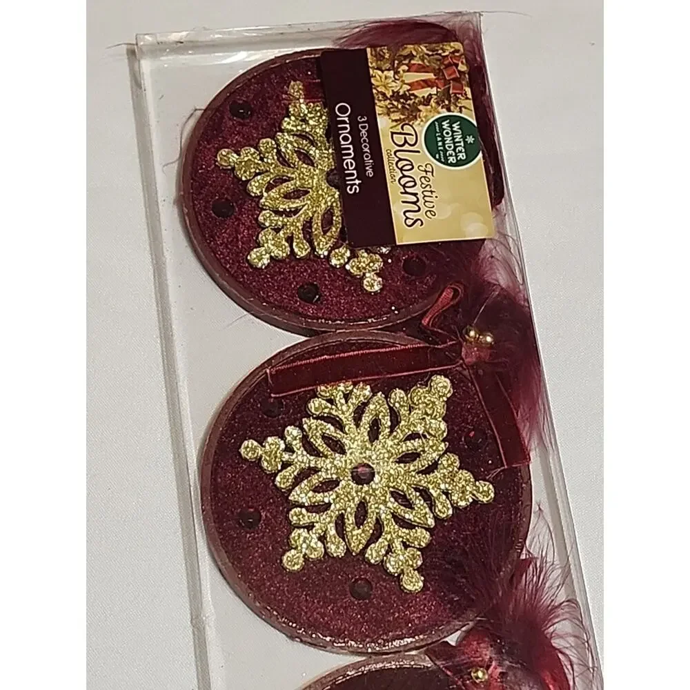 Winter Wonder Lane Festive Bloom Decorative Ornaments Burgundy 4